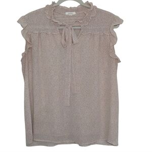 Pleione Ruffle Neck Tie Blouse Short Sleeve Neutral Print